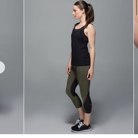 NWT New LULULEMON Run Inspire Crop II Leggings Dottie Dash Fatigue Green Black 6 - Picture 4 of 9